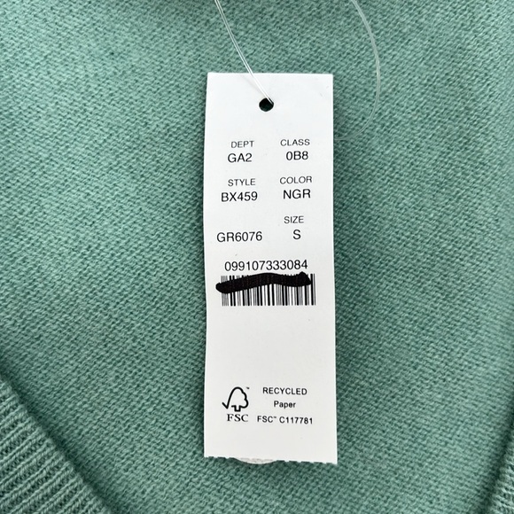 J. Crew Cashmere relaxed cropped V-neck sweater mint Seagram green S NWT BX459 - Picture 5 of 13